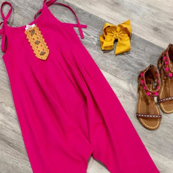 NEW Boho Kids Hot Pink Jumpsuit w/ Lace Detail - Picture 5 of 5